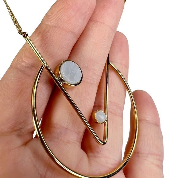 Gold Tone Geometric V Open Circle Long Chain Necklace - Picture 3 of 9